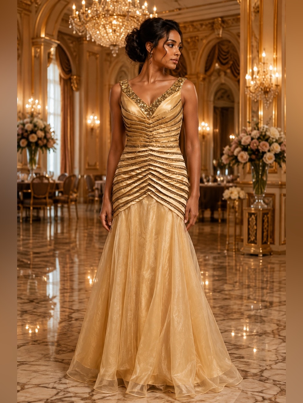 NWT MISS New York Sz 8 Gold Sequin Formal Wedding Military Gala Gown Dress
